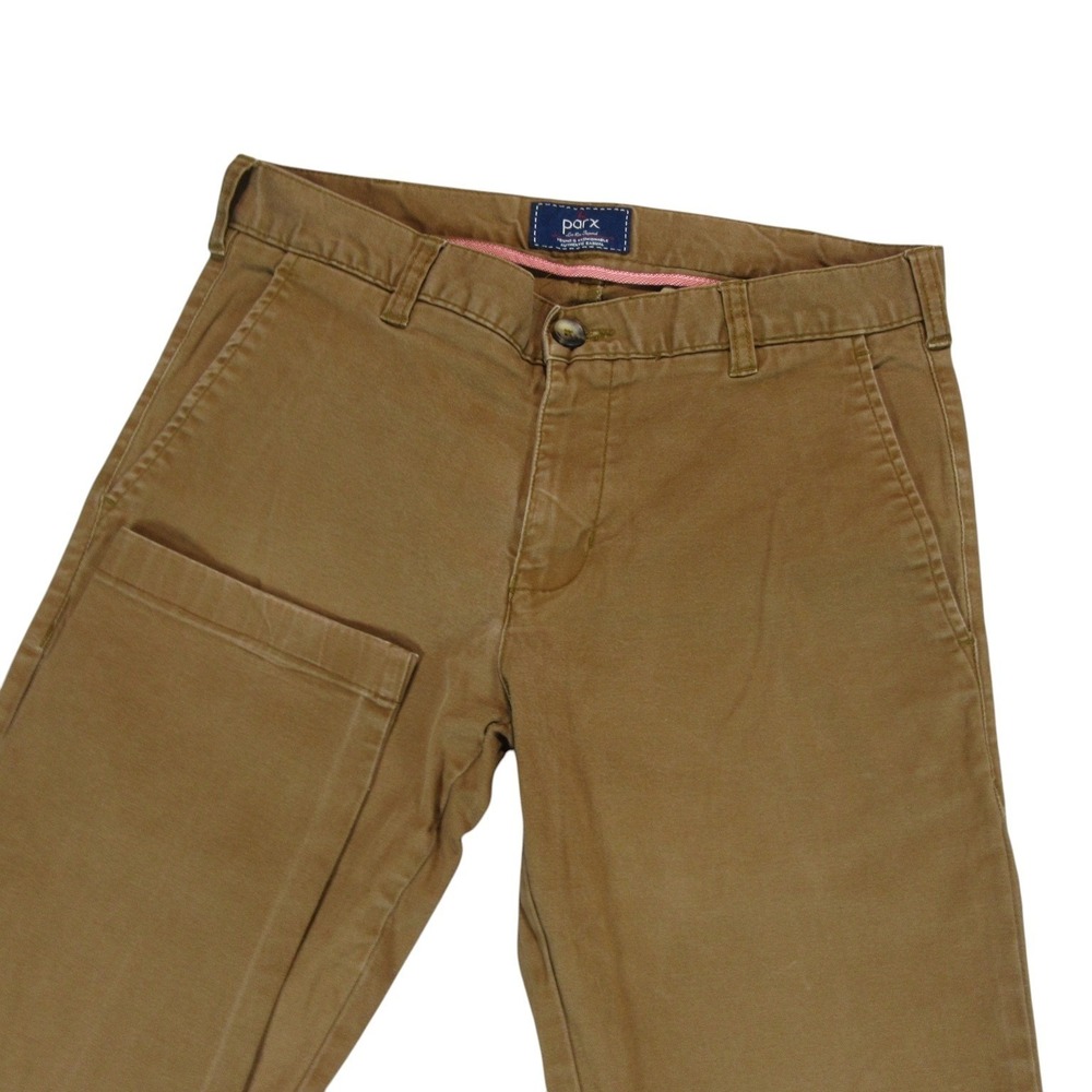 Parx Mens Chino Pants 30 x 30 Low Rise Tapered Tan Cotton Flat Front Pockets